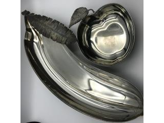 Coppia svuota tasche vintage anni 60 silver plated banana e mela 