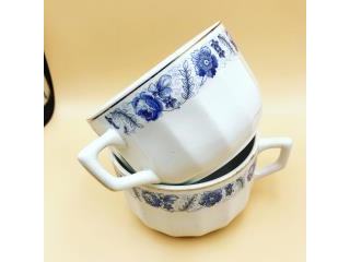Coppia di tazzoni antichi Laveno bianco e blu